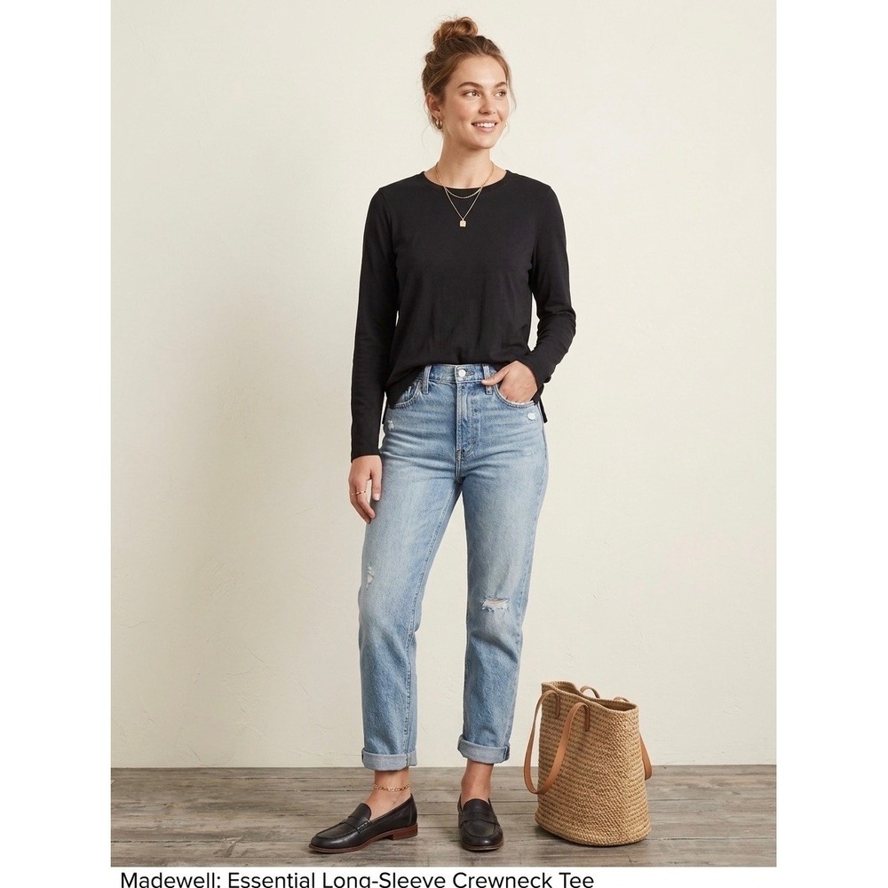 Madewell Essential Long-Sleeve Crewneck Tee Softfade Cotton Black XL